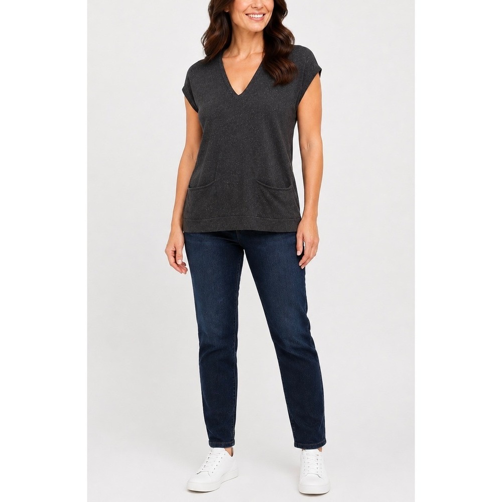 J. Jill Sweater Vest Womens Small Marled Gray Silk Cotton V-Neck Pockets Classic - Picture 1 of 10